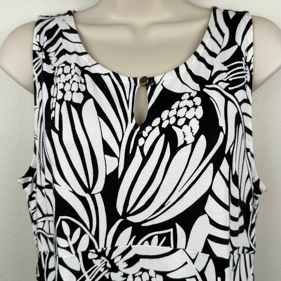 Talbots Graphic Botanical Jersey Maxi Dress Tropical Sleeveless Black White MP - Picture 5 of 11